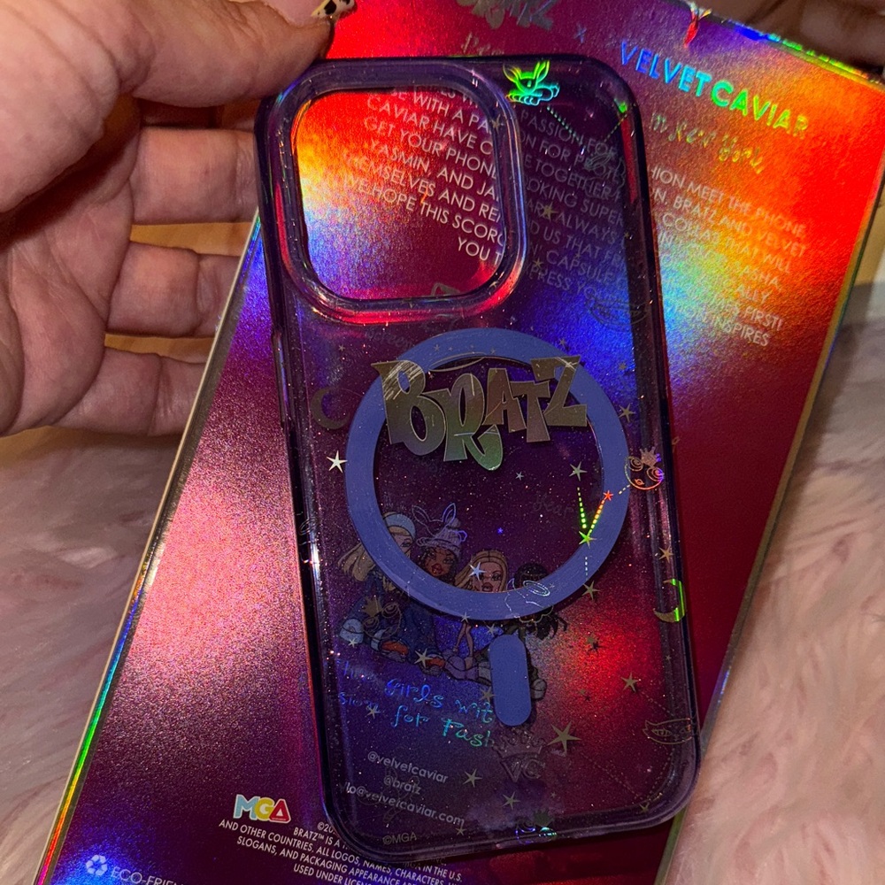 iPhone 15 Pro Velvet Caviar Bratz Holographic Case - Purple and Multicolor